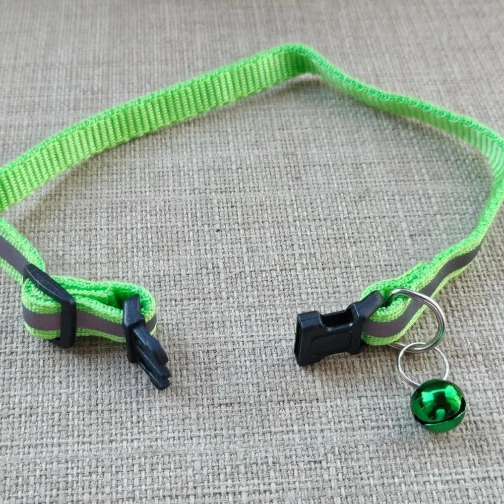 Cat Collar Reflective Light Green Color Cat Neck Collar W Bell Adjustable Small